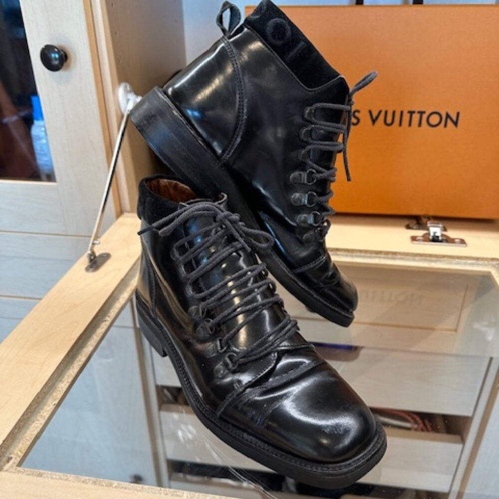 Gucci Black Leather Combat Boots Women's Size 8.5